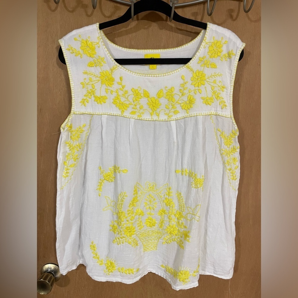 #20-ROBERTA ROLLER RABBIT- Embroidered Peasant tunic All Cotton-Size L